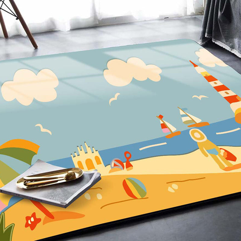 Avtoit | Kids Plant Pattern Carpet Green and Blue Polyester Carpet Washable Pet Friendly Non-Slip Carpet for the Children's Room