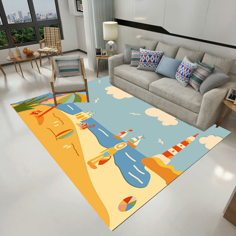 Avtoit | Kids Plant Pattern Carpet Green and Blue Polyester Carpet Washable Pet Friendly Non-Slip Carpet for the Children's Room
