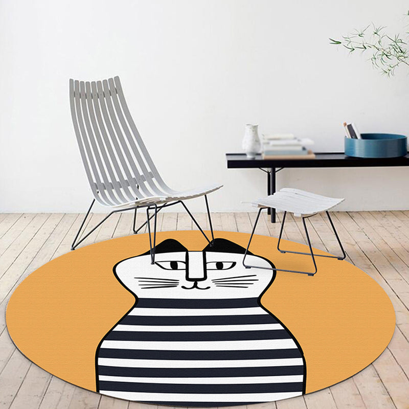 Avtoit | Kids Ship Pattern Rug Beige and Orange Polyester Rug Washable Pet-Friendly Non-Slip Rug for the Children's Room