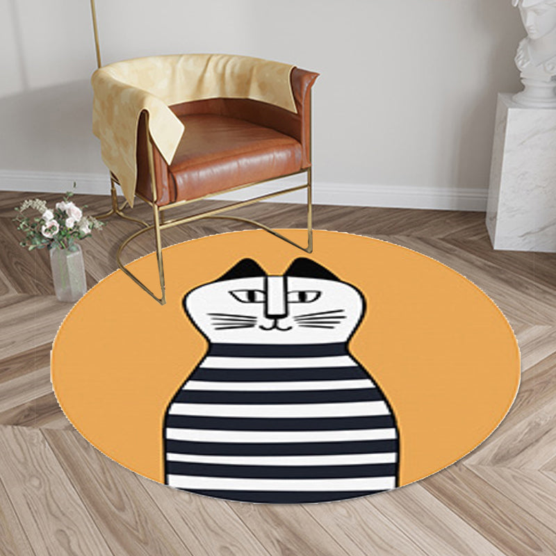 Avtoit | Kids Ship Pattern Rug Beige and Orange Polyester Rug Washable Pet-Friendly Non-Slip Rug for the Children's Room