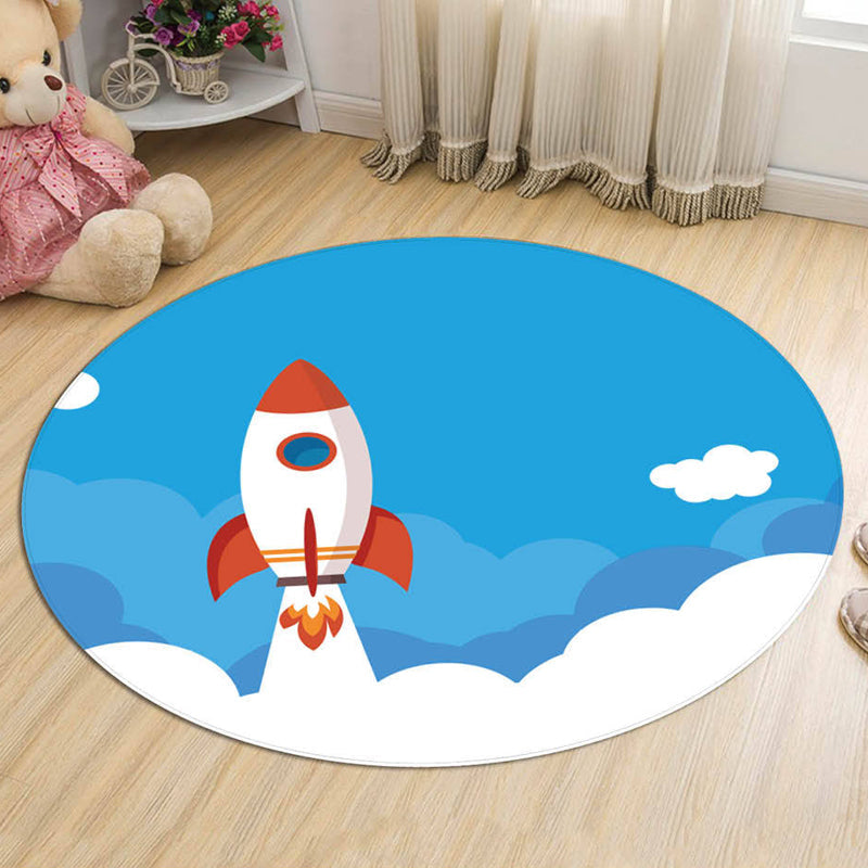 Avtoit | Unique Spaceship Pattern Rug with Planet Black and Red Children's Rug Polyester Washable Pet Friendly Non-Slip Rug for the Children's Room
