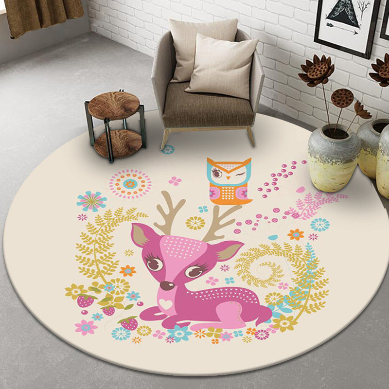 Avtoit | Beautiful Cartoon Animal Pattern Rug Beige and Red Kids Rug Polyester Pet-Friendly Washable Area Rug for the Children's Room