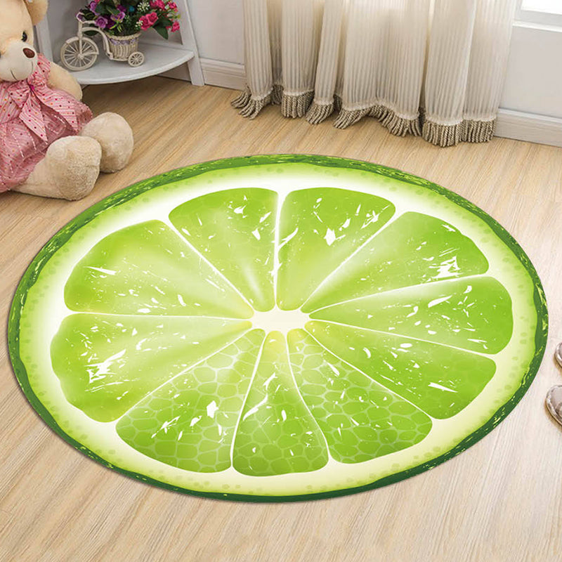 Avtoit | Green and Orange Children's Carpet Polyester Fruit Pattern Rug Pet Friendly Washable Non-Slip Backing Area Rug for Decoration