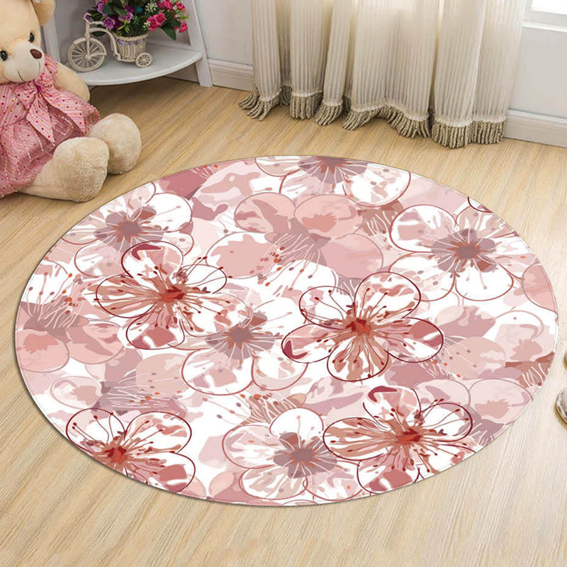Avtoit | Novelty Flower Pattern Rug with Branch Pink and Blue Kids Rug Cotton Washable Pet Friendly Anti-Slip Carpet for Children's Room