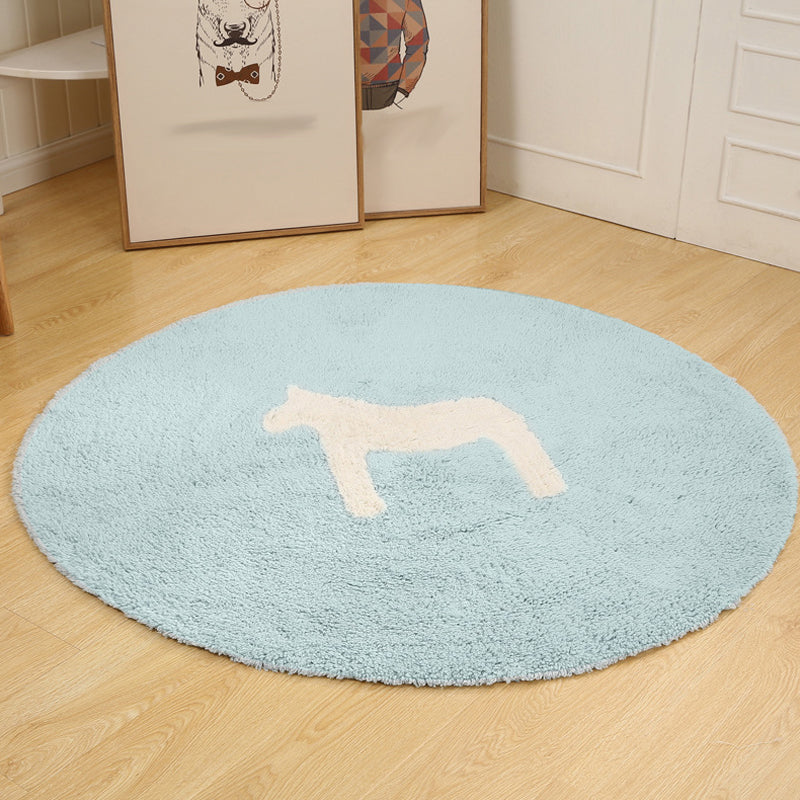 Avtoit | Children's horse pattern rug Blue and Khaki Cotton rug Washable Pet-friendly Non-slip rug for the children's room