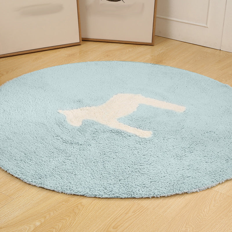 Avtoit | Children's horse pattern rug Blue and Khaki Cotton rug Washable Pet-friendly Non-slip rug for the children's room