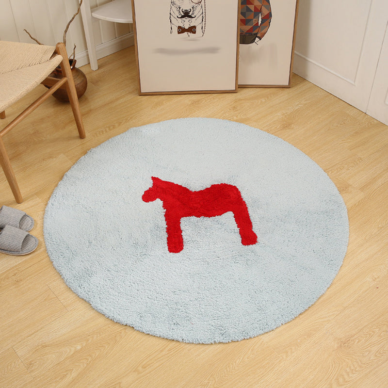 Avtoit | Children's horse pattern rug Blue and Khaki Cotton rug Washable Pet-friendly Non-slip rug for the children's room