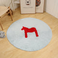 Avtoit | Children's horse pattern rug Blue and Khaki Cotton rug Washable Pet-friendly Non-slip rug for the children's room