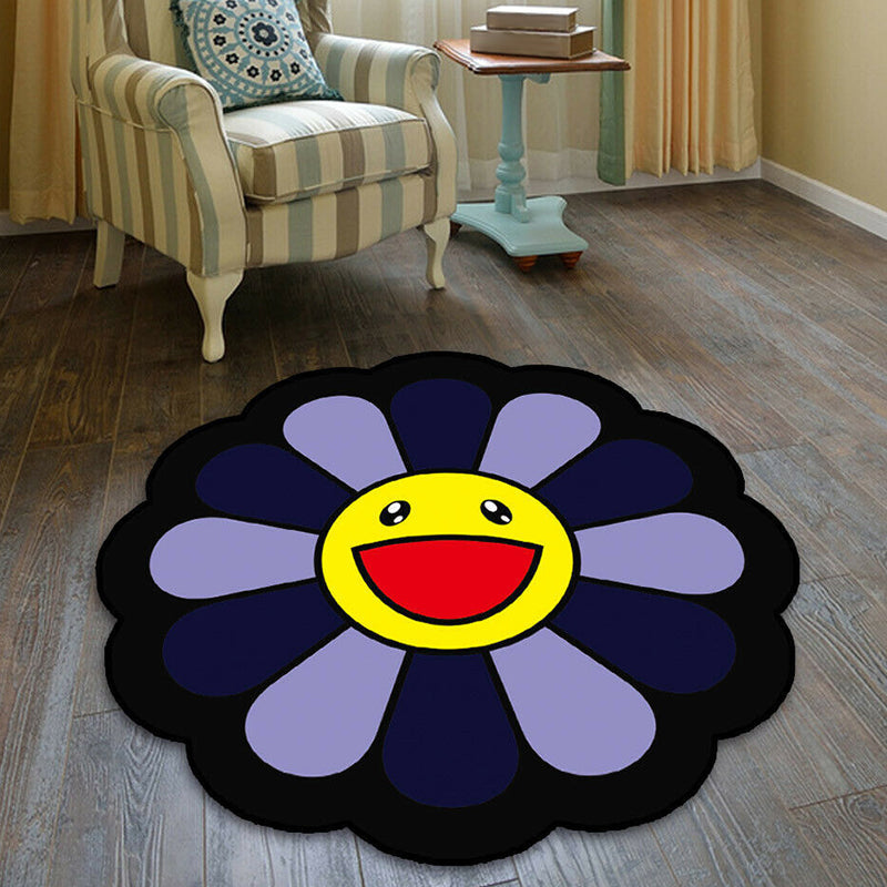 Avtoit | Kids Floral Pattern Rug Pink and Green Polyester Rug Washable Pet Friendly Non-Slip Rug for the Children's Room
