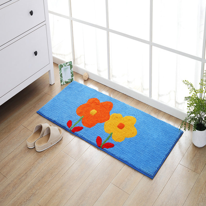 Avtoit | Blue and orange children's carpet polyester leaf and flower pattern carpet pet-friendly washable non-slip backing carpet for decoration