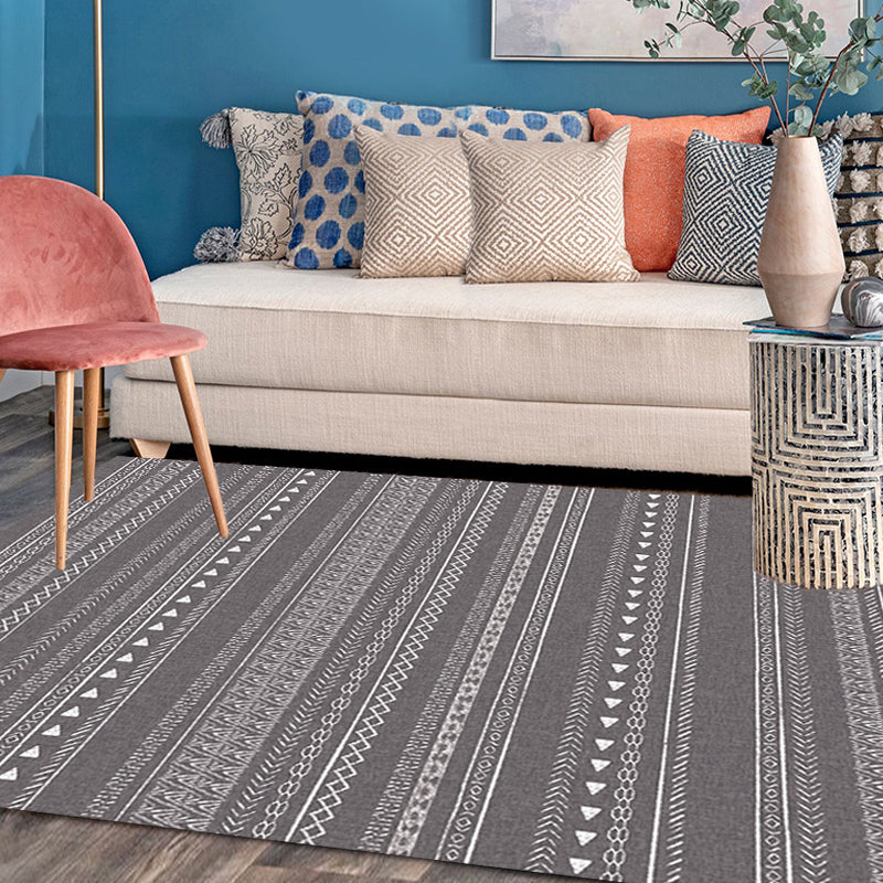 Avtoit | Retro striped pattern rug gray polyester washable pet-friendly non-slip rug for living room