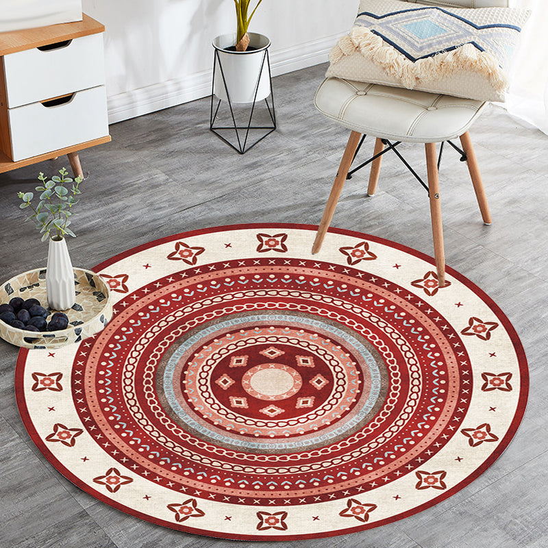 Avtoit | Moroccan tribal circles pattern rug multicolor boho rug polyester pet-friendly non-slip backing washable area rug for the living room