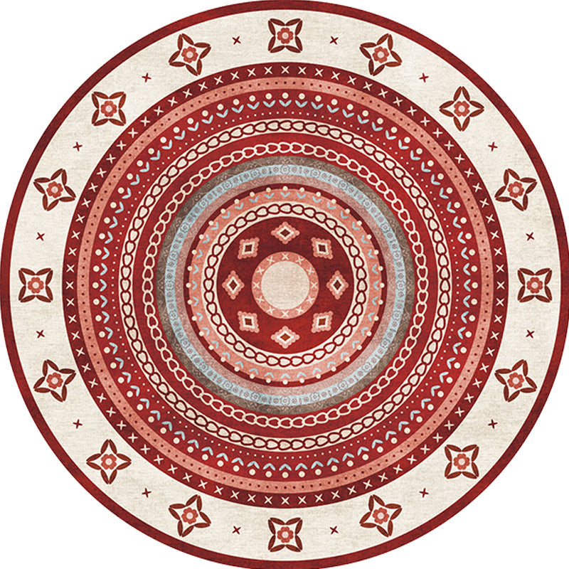 Avtoit | Moroccan tribal circles pattern rug multicolor boho rug polyester pet-friendly non-slip backing washable area rug for the living room