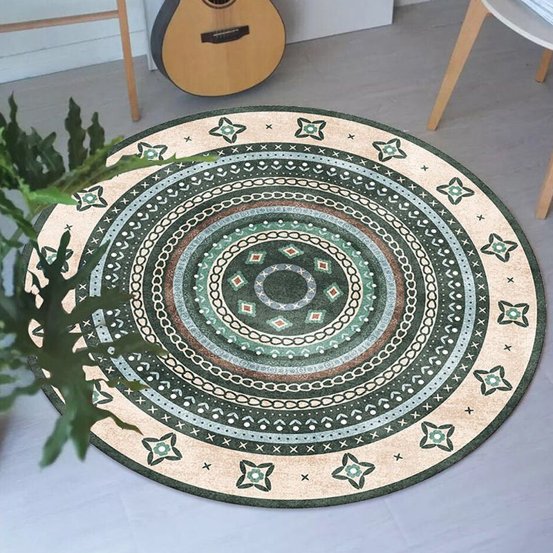 Avtoit | Moroccan tribal circles pattern rug multicolor boho rug polyester pet-friendly non-slip backing washable area rug for the living room