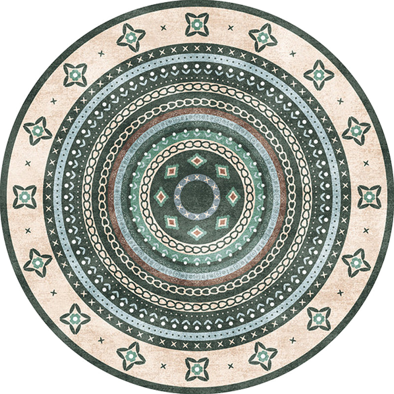 Avtoit | Moroccan tribal circles pattern rug multicolor boho rug polyester pet-friendly non-slip backing washable area rug for the living room