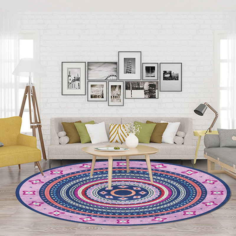 Avtoit | Moroccan tribal circles pattern rug multicolor boho rug polyester pet-friendly non-slip backing washable area rug for the living room