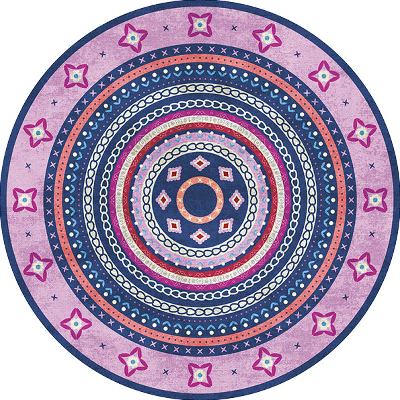 Avtoit | Moroccan tribal circles pattern rug multicolor boho rug polyester pet-friendly non-slip backing washable area rug for the living room