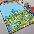 Avtoit | Unique Construction Pattern Rug Blue Children's Rug Polyester Washable Pet-Friendly Non-Slip Rug for the Children's Room