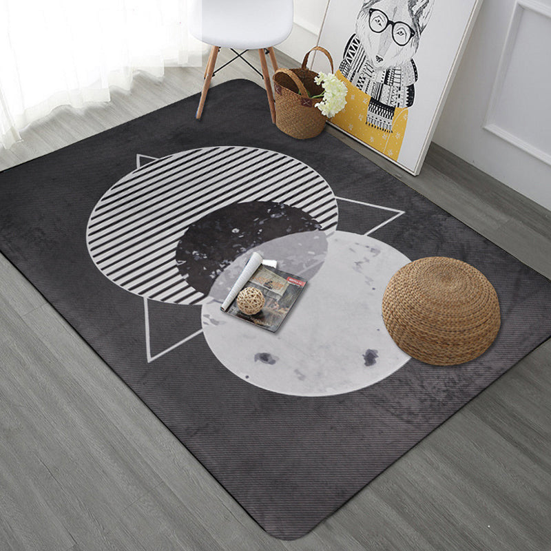 Avtoit | Modern Geometric Pattern Area Rug with Stripe Gray Multicolor Polyester Area Rug Washable Pet Friendly Non-Slip Area Rug for Living Room