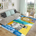 Avtoit | Children's animal pattern rug black and blue acrylic rug washable pet-friendly non-slip rug for the children's room