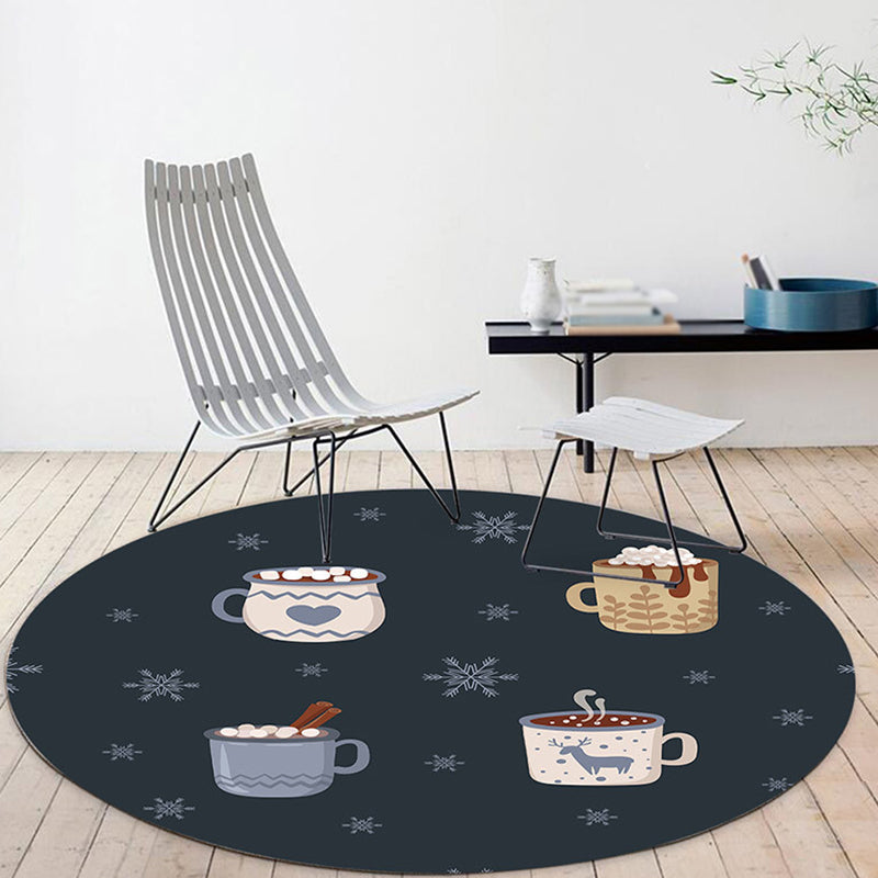 Avtoit | Kids Coffee Pattern Rug Black Polyester Rug Washable Pet Friendly Non-Slip Area Rug for the Children's Room