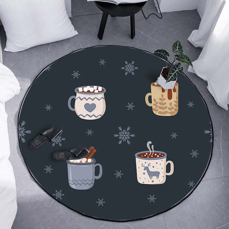Avtoit | Kids Coffee Pattern Rug Black Polyester Rug Washable Pet Friendly Non-Slip Area Rug for the Children's Room