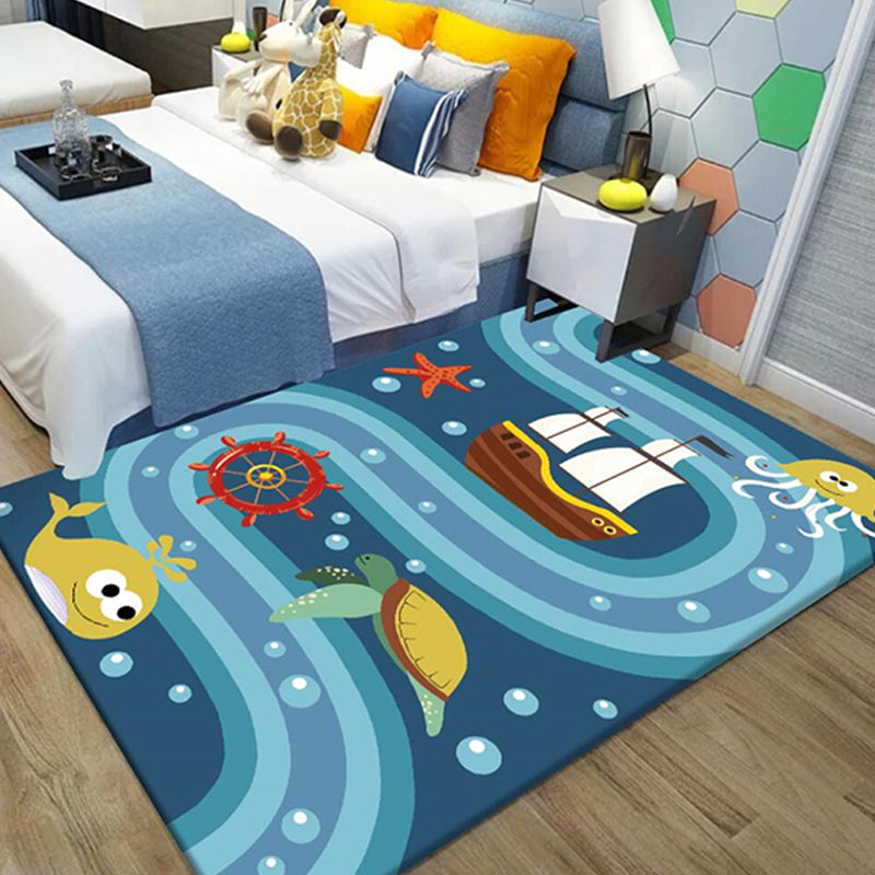 Avtoit | Beautiful whale pattern rug blue children's rug polyester pet-friendly washable area rug for the nursery