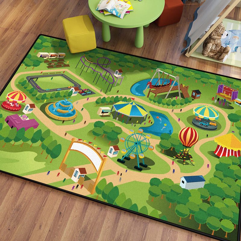 Avtoit | Stylish house sample rug with river green and blue children's rug made of polyester, pet-friendly, washable rug for the children's room