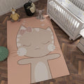 Avtoit | Unique cartoon animal pattern rug with star black and pink children's rug polyester washable pet-friendly non-slip rug for children's room