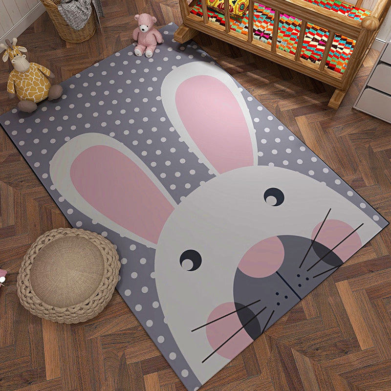 Avtoit | Gray and Orange Children’s Carpet Polyester Cartoon Animal Pattern Rug Pet-Friendly Washable Non-Slip Back Floor Mat for Decoration