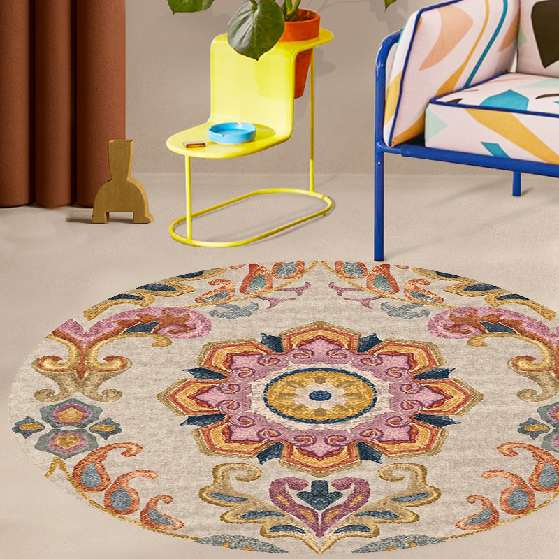 Avtoit | Unique Flower Pattern Rug Colorful Moroccan Rug Polyester Pet Friendly Non-Slip Back Washable Rug for the Living Room