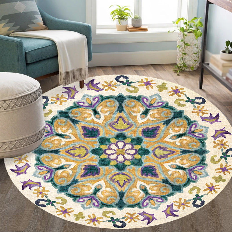 Avtoit | Unique Flower Pattern Rug Colorful Moroccan Rug Polyester Pet Friendly Non-Slip Back Washable Rug for the Living Room