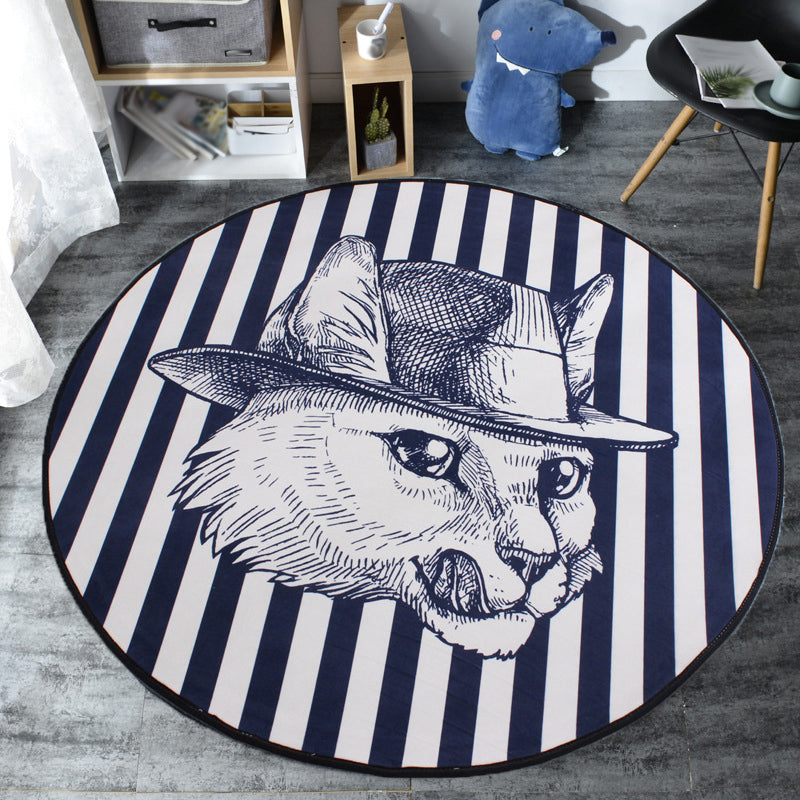 Avtoit | Kids Cat Pattern Rug Blue and Pink Polyester Rug Washable Pet-Friendly Non-Slip Rug for the Children's Room
