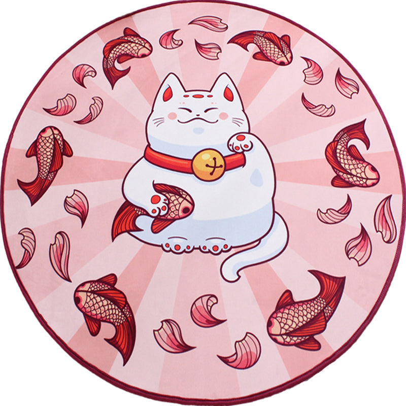Avtoit | Kids Cat Pattern Rug Blue and Pink Polyester Rug Washable Pet-Friendly Non-Slip Rug for the Children's Room