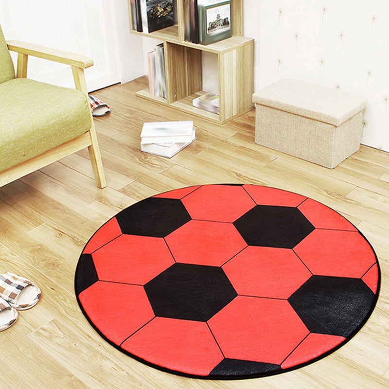 Avtoit | White and Red Children's Carpet Polyester Basketball and Soccer Pattern Rug Pet Friendly Washable Non-Slip Backing Rug for Decoration
