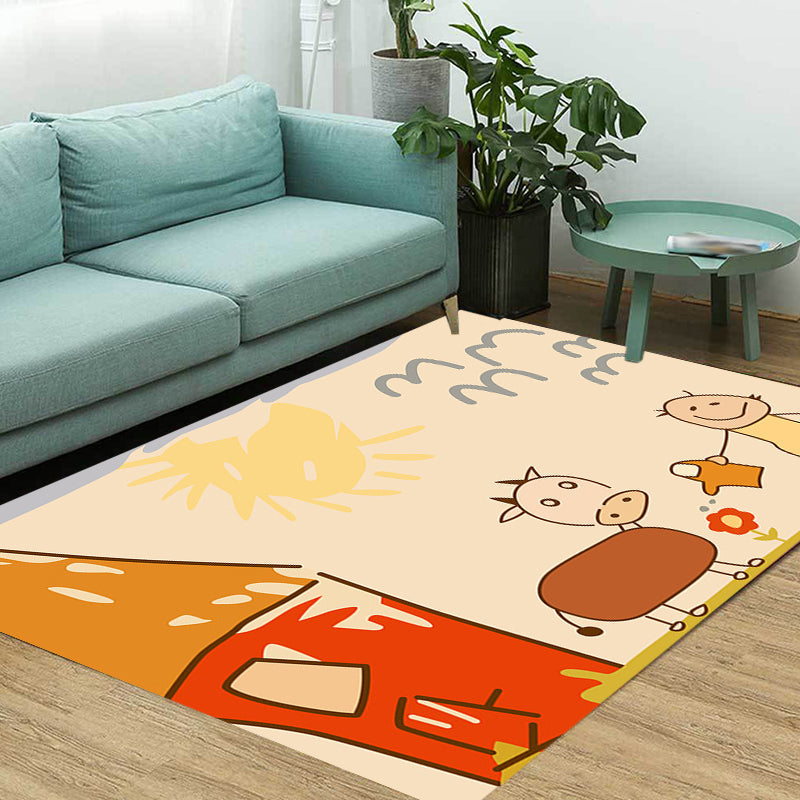 Avtoit | Cute Painting Pattern Rug Orange Kids Rug Polyester Pet Friendly Washable Area Rug for Kids Room