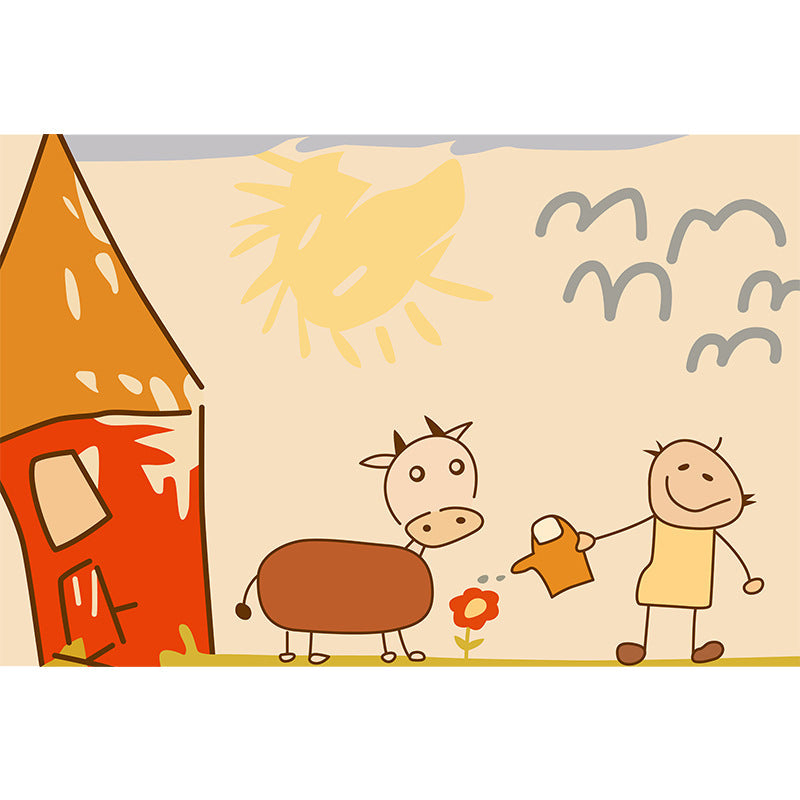 Avtoit | Cute Painting Pattern Rug Orange Kids Rug Polyester Pet Friendly Washable Area Rug for Kids Room