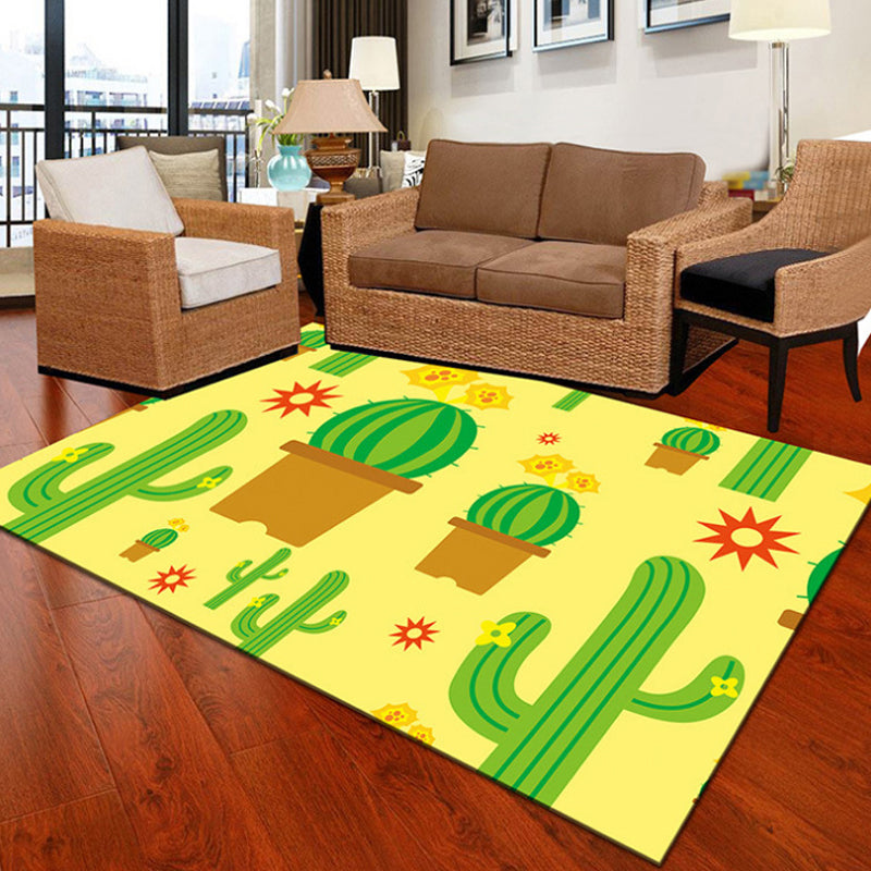 Avtoit | Children Cactus Pattern Rug Black and Green Polyester Rug Washable Pet-Friendly Non-Slip Area Rug for the Children's Room