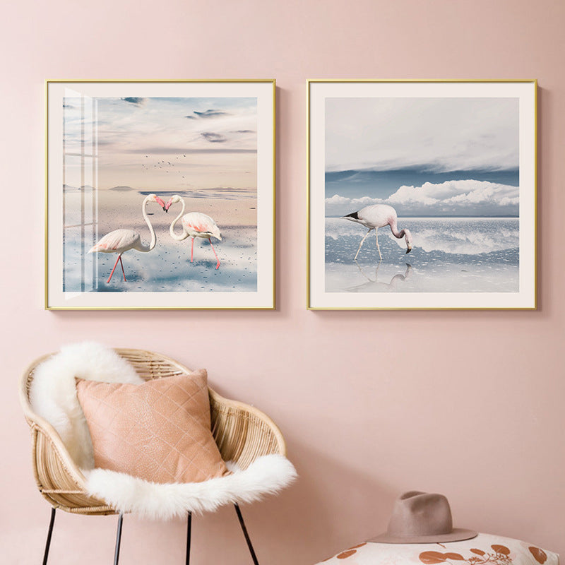 Avtoit | Lake and Flamingo Painting Tropical Style Canvas Wall Print, Multiple Sizes