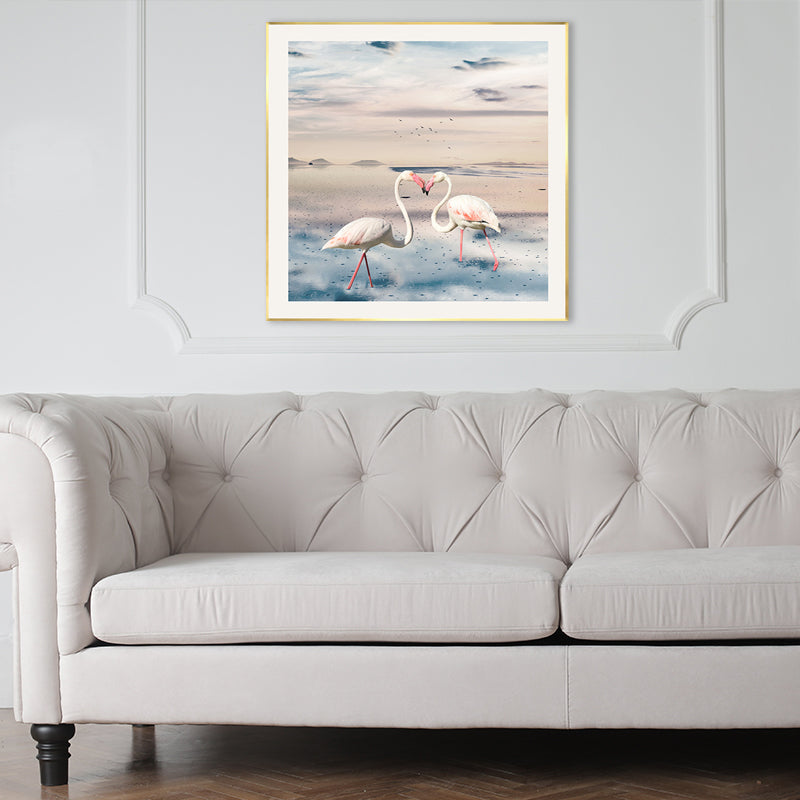 Avtoit | Lake and Flamingo Painting Tropical Style Canvas Wall Print, Multiple Sizes