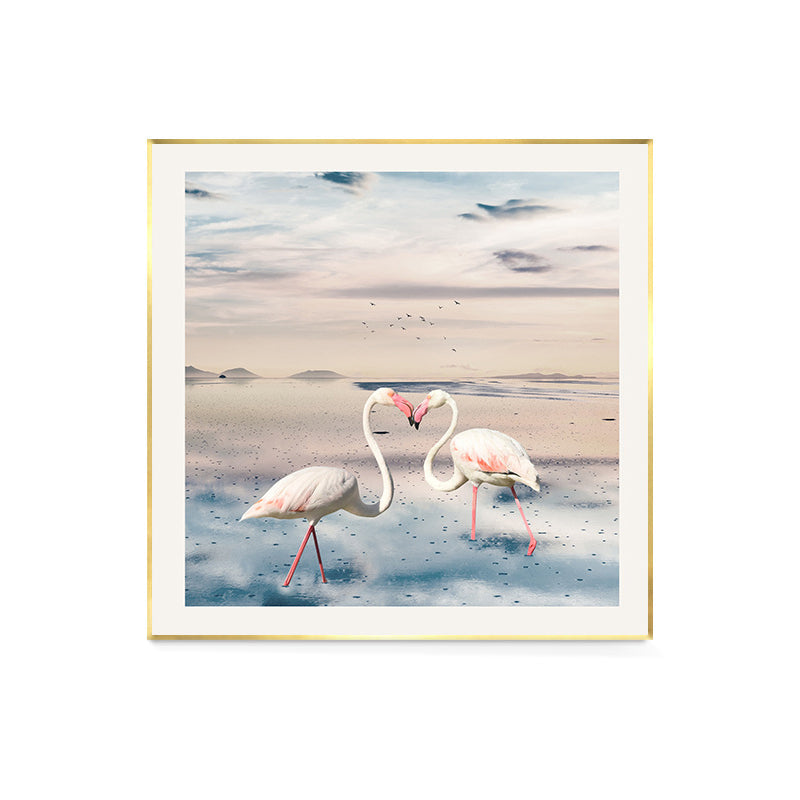 Avtoit | Lake and Flamingo Painting Tropical Style Canvas Wall Print, Multiple Sizes