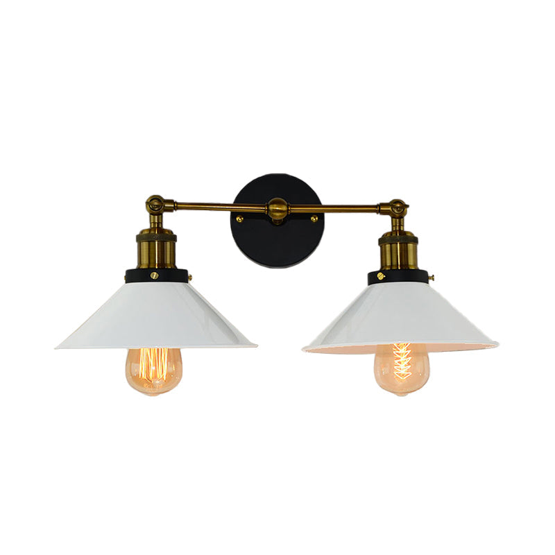 Avtoit | 2 heads wall light industrial stylish tapered shade metal wall sconces lighting in black/white for living room