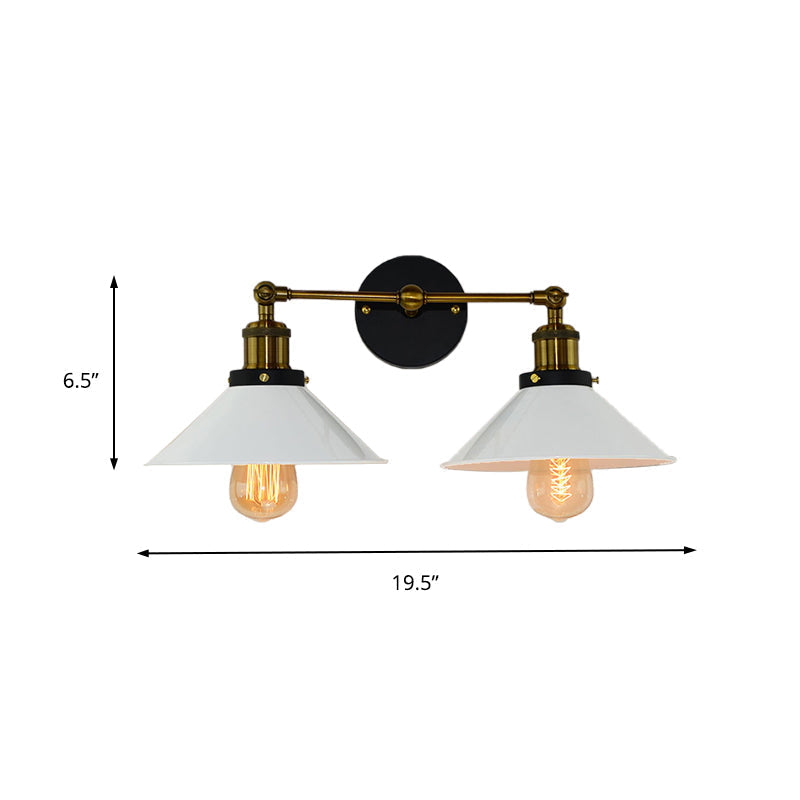 Avtoit | 2 heads wall light industrial stylish tapered shade metal wall sconces lighting in black/white for living room