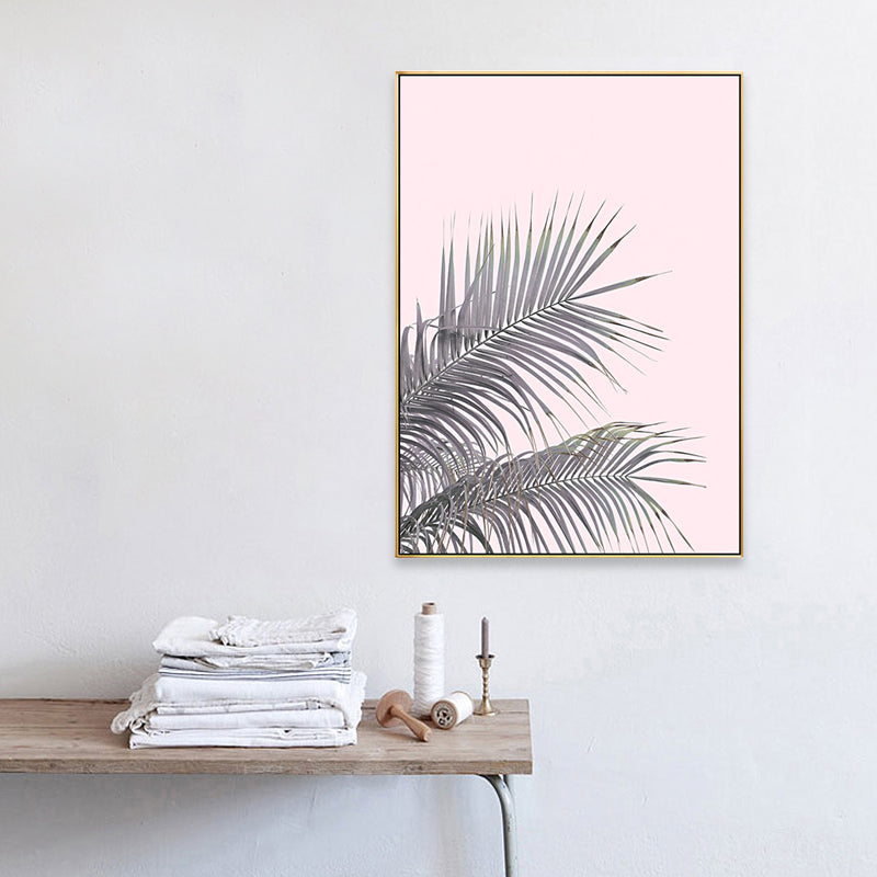 Avtoit | Canvas Pink Painting Tropical Style Leaves Wall Art Print, Multiple Sizes Options