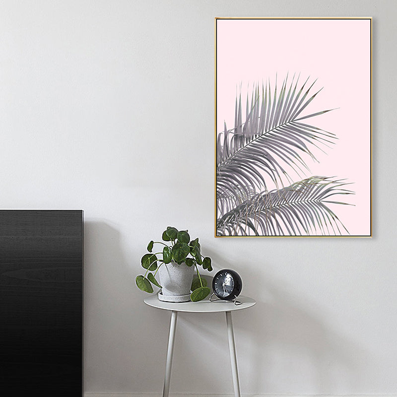 Avtoit | Canvas Pink Painting Tropical Style Leaves Wall Art Print, Multiple Sizes Options