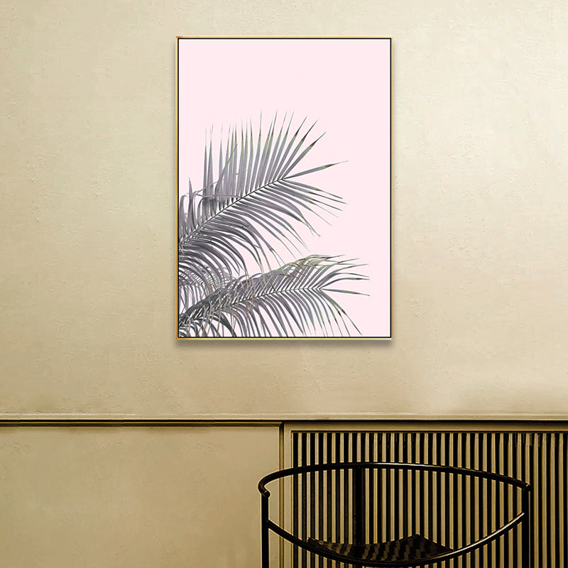 Avtoit | Canvas Pink Painting Tropical Style Leaves Wall Art Print, Multiple Sizes Options