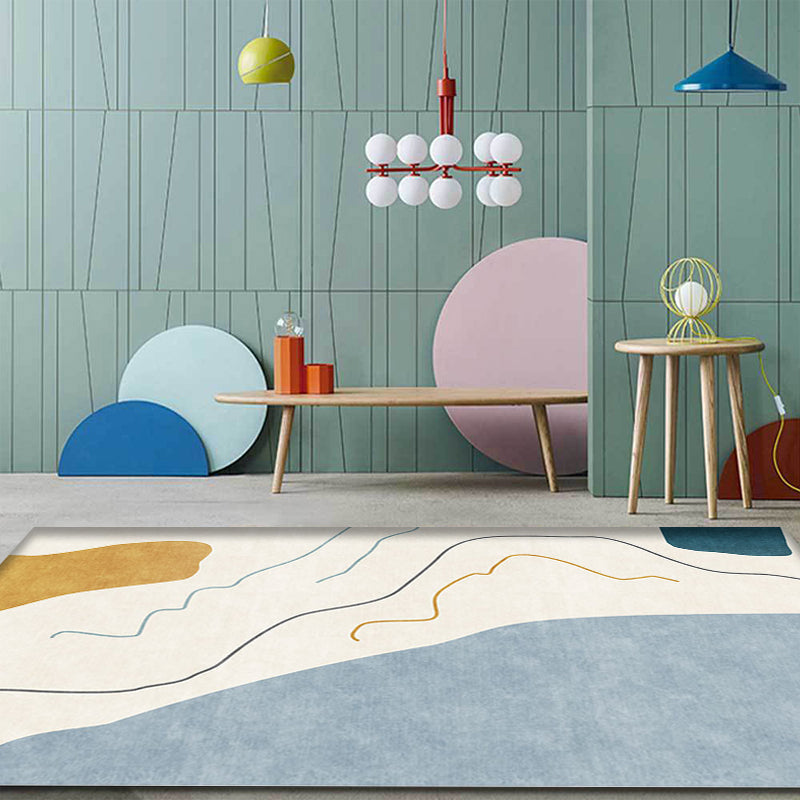Avtoit | Modernist Abstract Rug Blue and Beige Polyester Rug Non-Slip Bottom Washable Pet Friendly Area Rug for Home