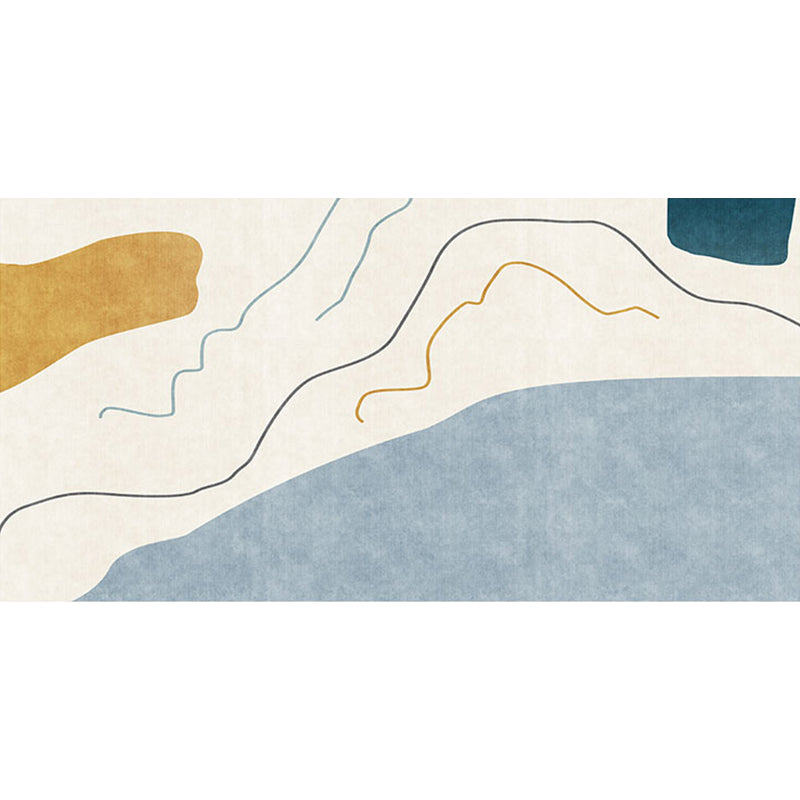 Avtoit | Modernist Abstract Rug Blue and Beige Polyester Rug Non-Slip Bottom Washable Pet Friendly Area Rug for Home