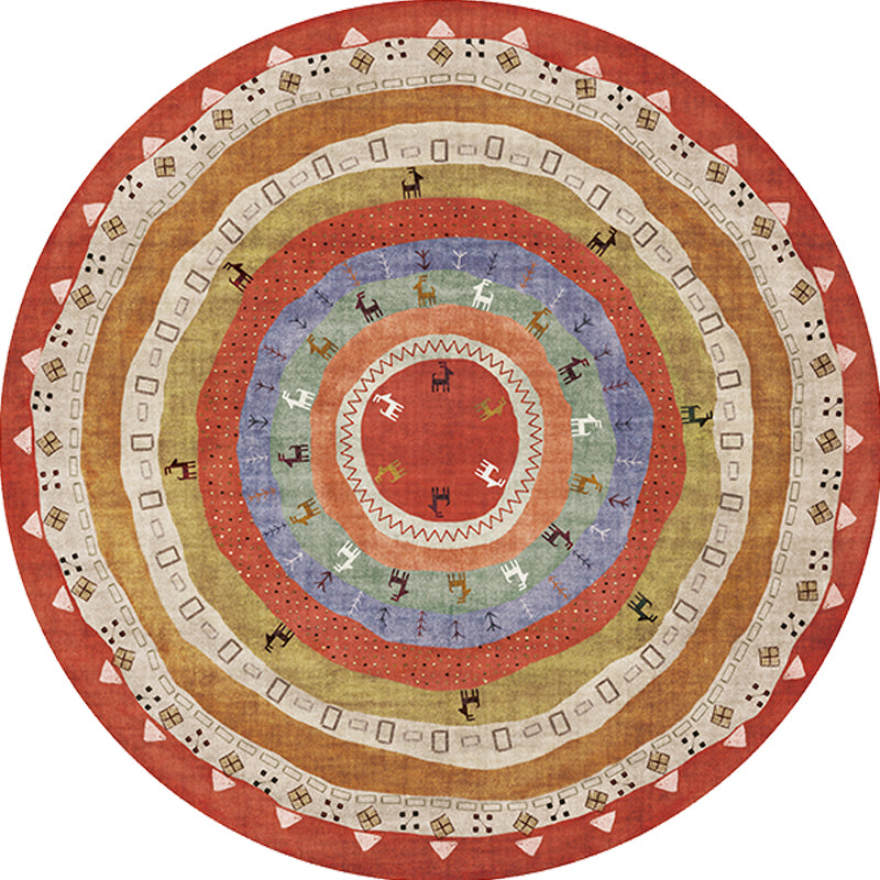 Avtoit | Retro Tribal Circles Pattern Carpet Yellow and Red Polyester Carpet Washable Pet Friendly Non-Slip Carpet for the Living Room