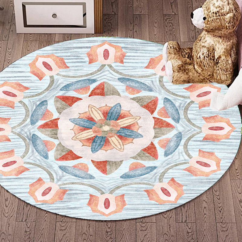Avtoit | Retro Tribal Circles Pattern Carpet Yellow and Red Polyester Carpet Washable Pet Friendly Non-Slip Carpet for the Living Room